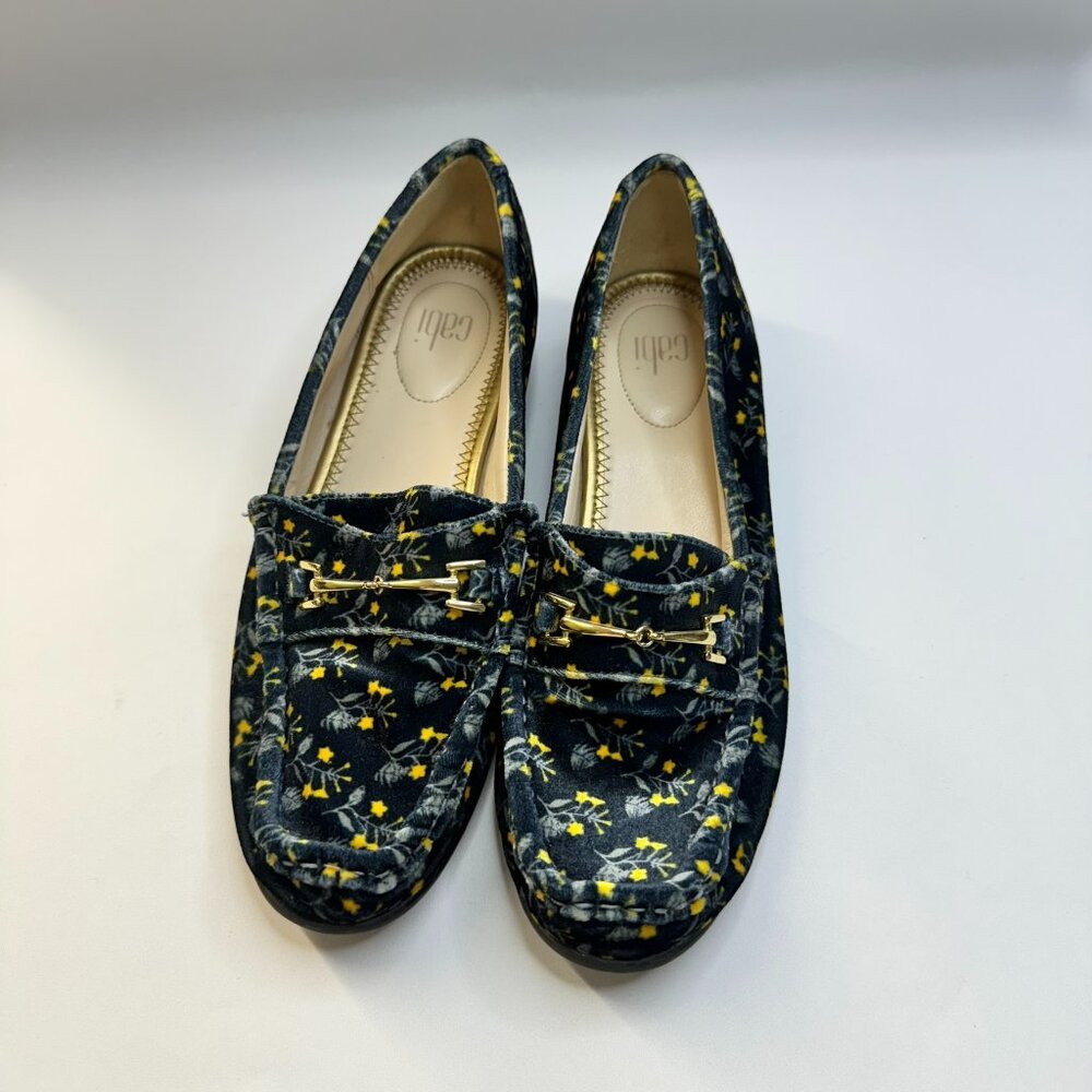 Cabi Carnaby Loafers Floral Blue Velvet Horsebit Shoes US 7.5